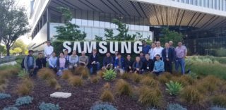Prof. Teunissen and his students in front of the Samsung building in San Jose